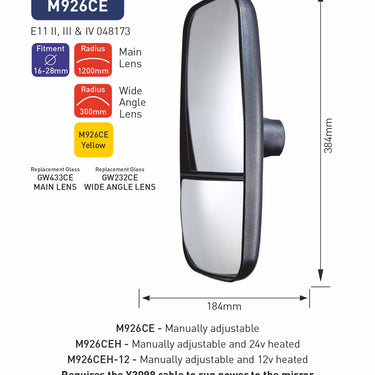 M926CE Double Universal Mirror Wide Angle 384 x 184 twin lens "e" mirror class II (1200r) & IV (300r)
